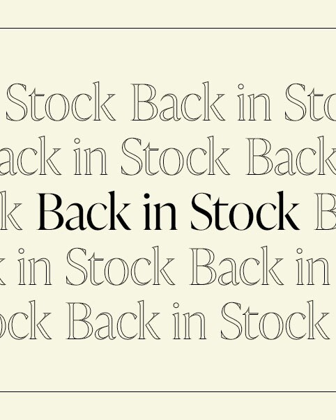 A blinking text gif that reads: Back in Stock. Get ready to fill your closet with all those fan favorites that are finally back. Shop Back In Stock.