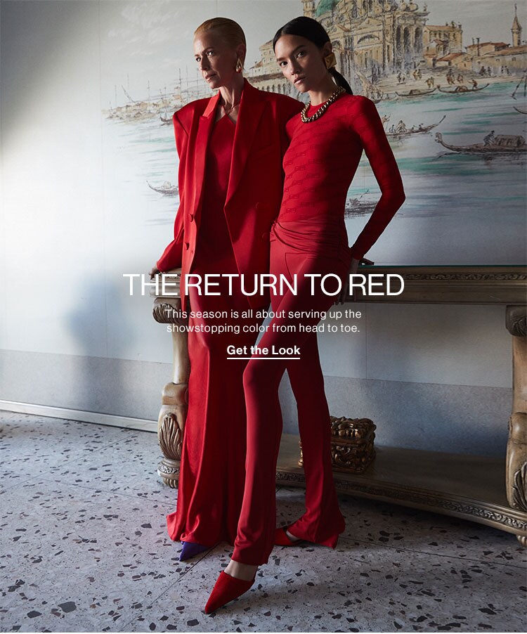 THE RETURN TO RED. This season is all about serving up the showstopping color from head to toe. Get the Look