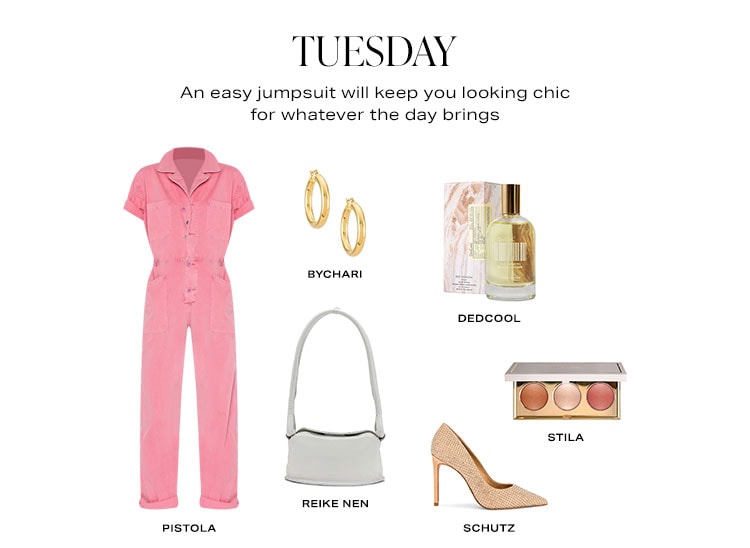 Tuesday: An easy jumpsuit will keep you looking chic for whatever the day brings - Shop Now