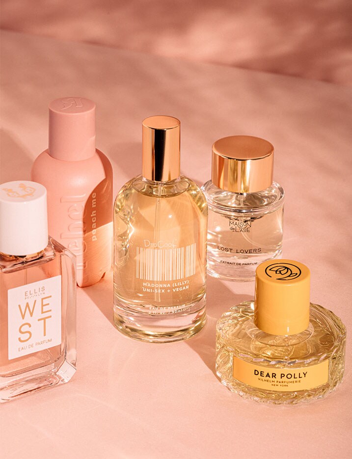 A close up of a variety of different fragrances.