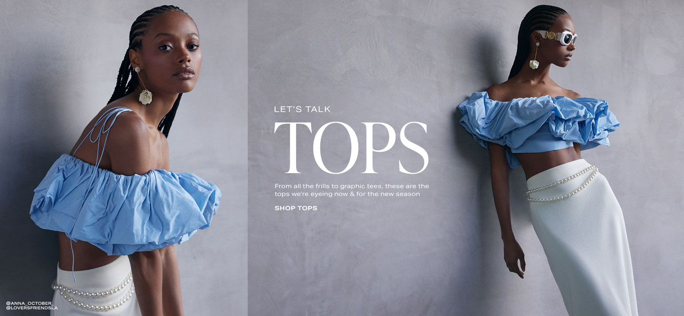 Anna October light blue ruffle strapless crop top, Lovers + Friends white maxi skirt. Let\u2019s Talk Tops. Shop Tops.