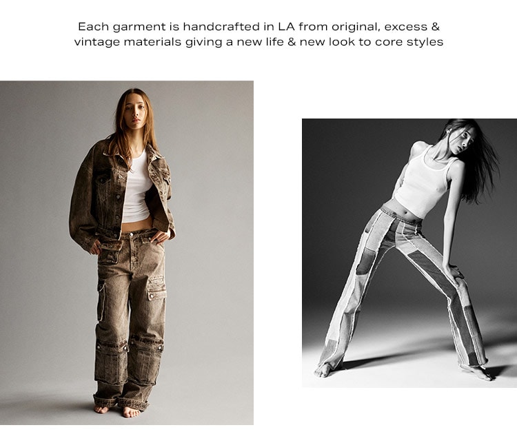 GRLFRND The Upcycled Collection: On a mission to do denim right, GRLFRND launches a unique line of repurposed & reimagined pieces, changing the game one jean at a time - Shop the Collection