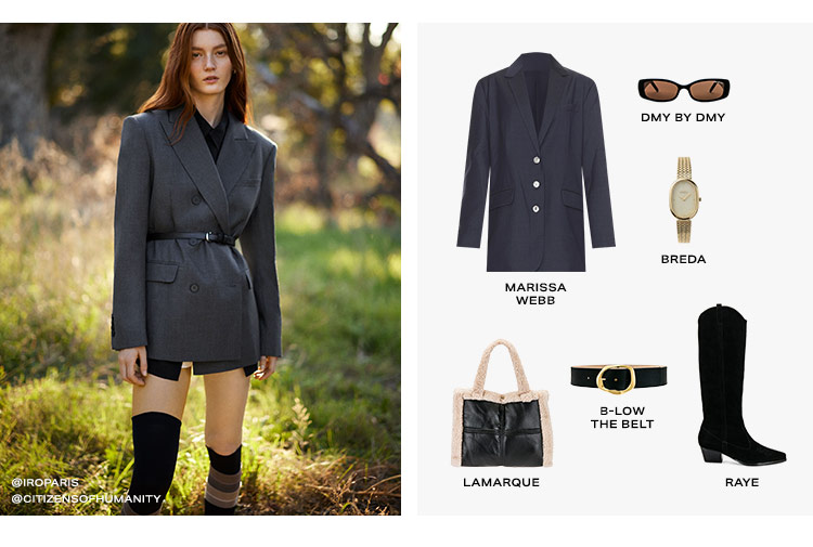 Looks We Love: Fall Outfit Combinations: From a blazer styled as a dress to a sweater over the shoulders moment, these are the outfits we’ll be throwing together for the rest of the season - Shop the Fall Edit