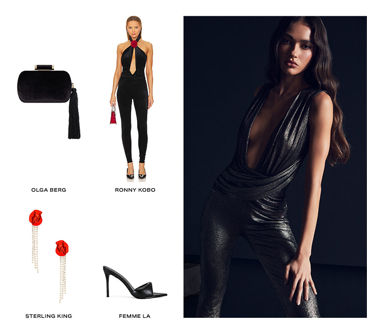 Out for the Night: Add that extra touch to your night out look with a leather dress or metallic jumpsuit styled from head-to-toe - Shop Night Out