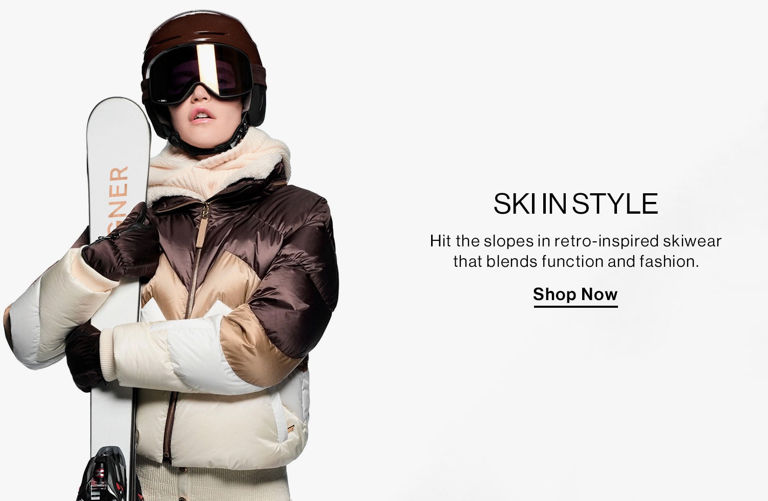 SKI IN STYLE DEK: Hit the slopes in retro-inspired skiwear that blends function and fashion. CTA: Shop Now