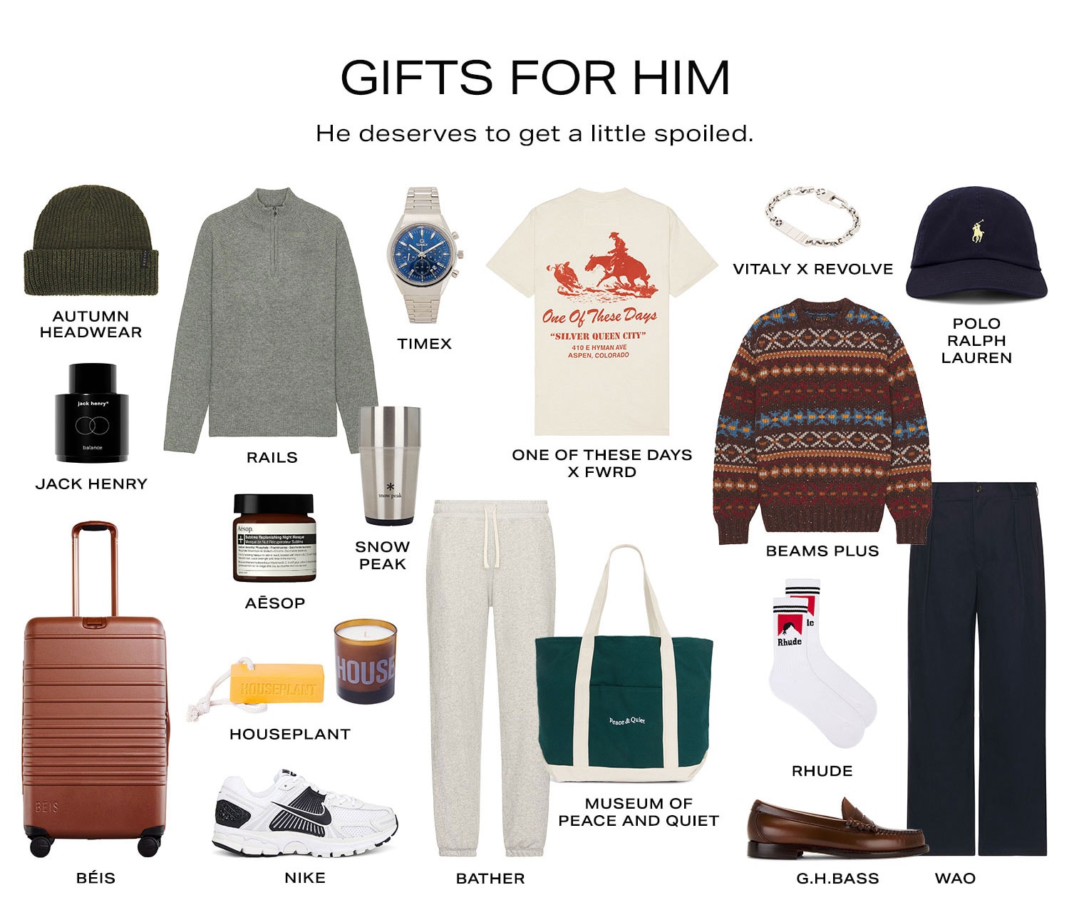 Shop Gifts For Him. Product Assortment.