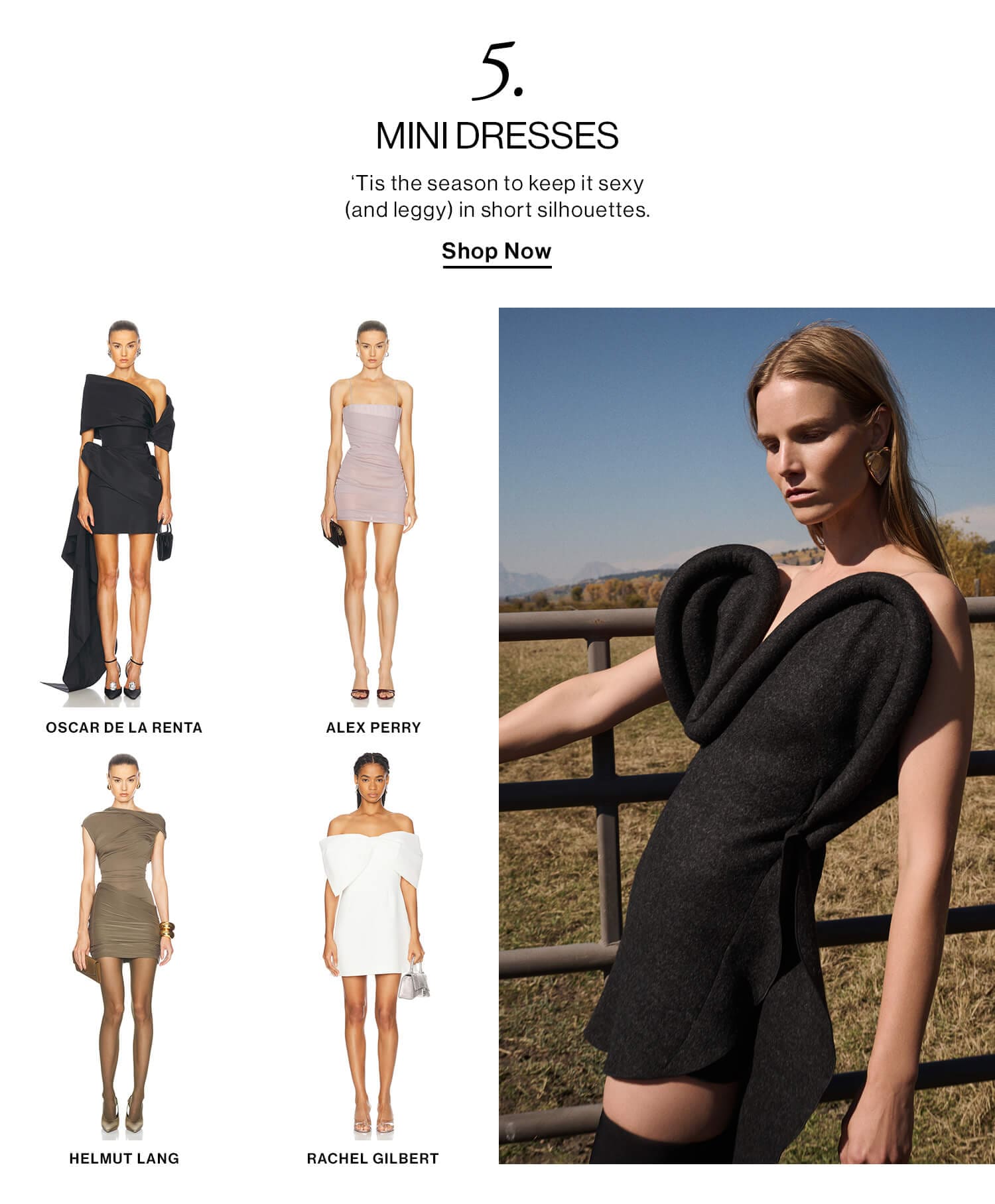 5. MINI DRESSES DEK: ‘Tis the season to keep it sexy (and leggy) in short silhouettes. CTA: Shop Now