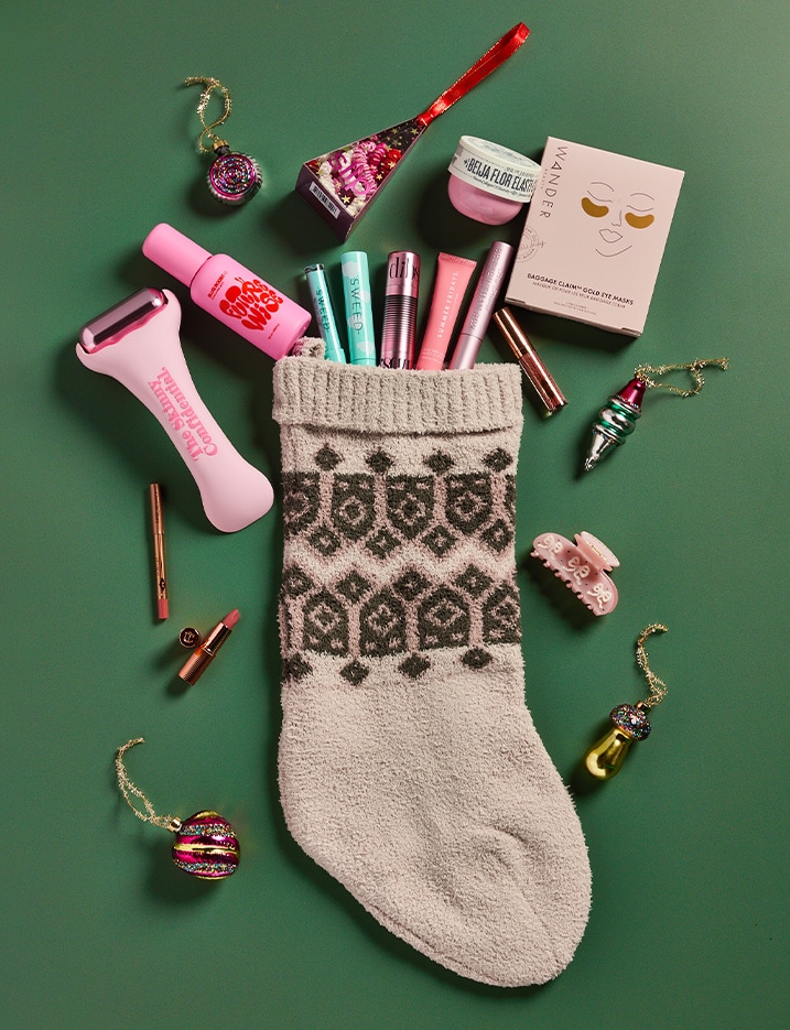 Variety of stocking stuffer sized beauty products.