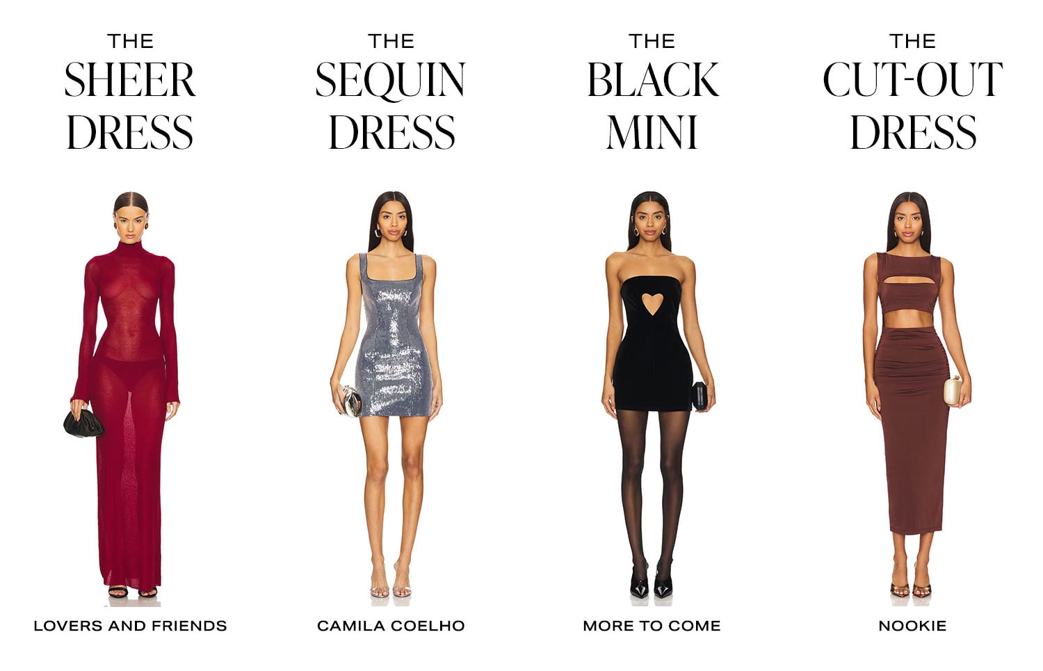 The 4 Essential Night Out Dresses. Row of Product.