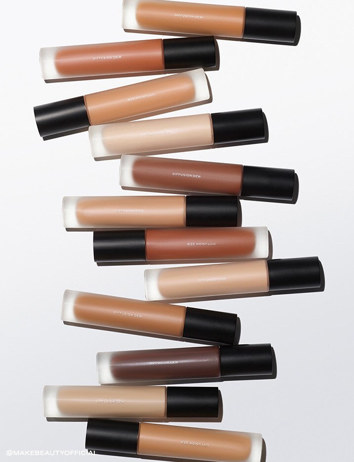 Tubes of various shades of skintone makeup by MAKE beauty.