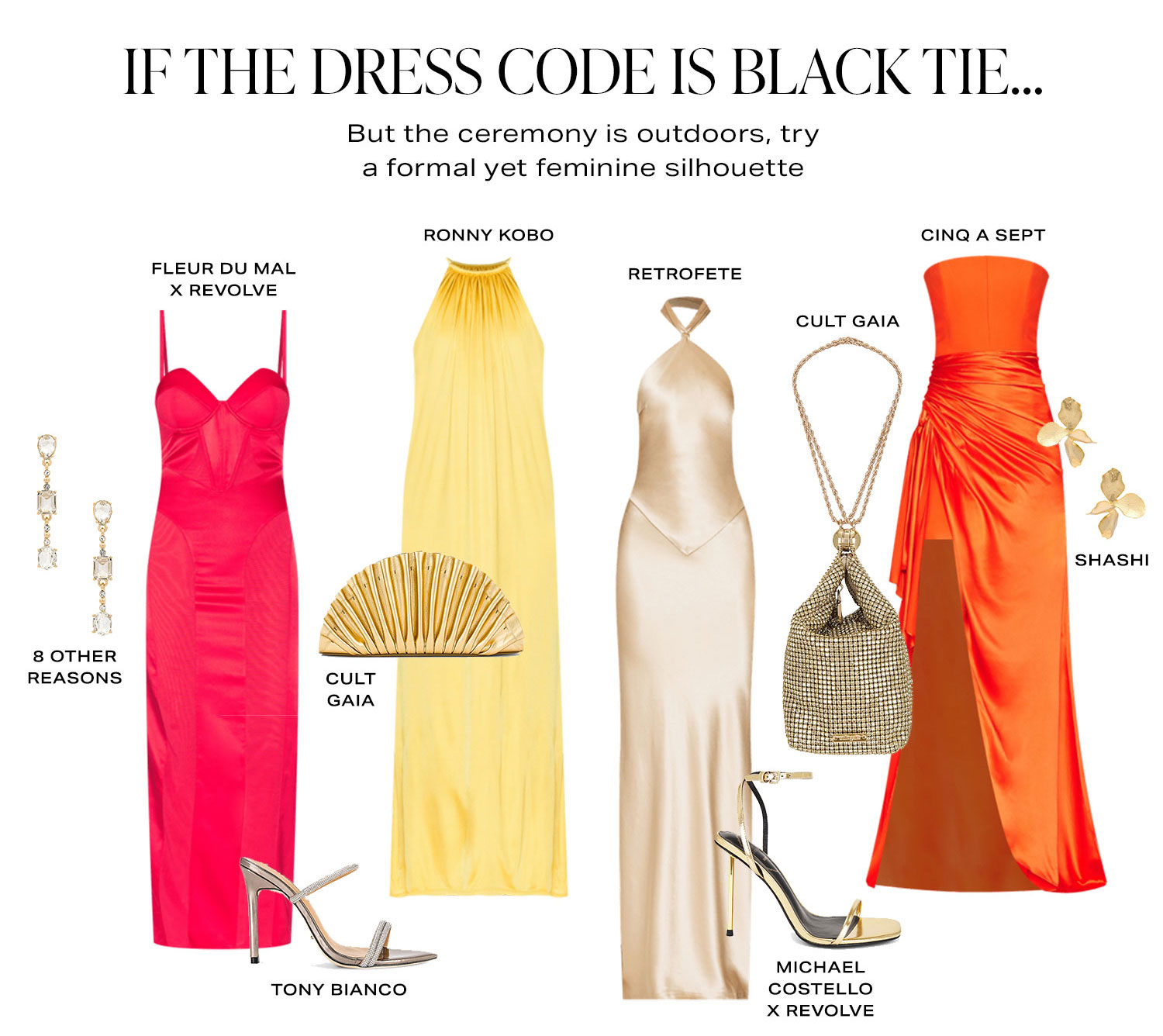 If the Dress Code Is Black Tie… But the ceremony is outdoors, try a formal yet feminine silhouette. Product Assortment.