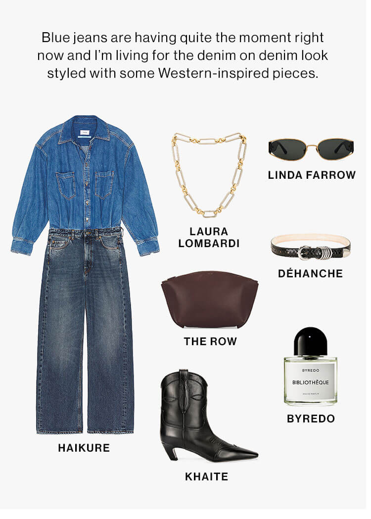 Blue jeans are having quite the moment right now and I’m living for the denim on denim look styled with some Western-inspired pieces.