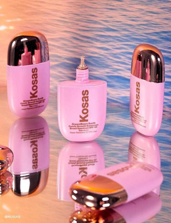 Pink bottles of Kosas DreamBean Sunlit SPF.