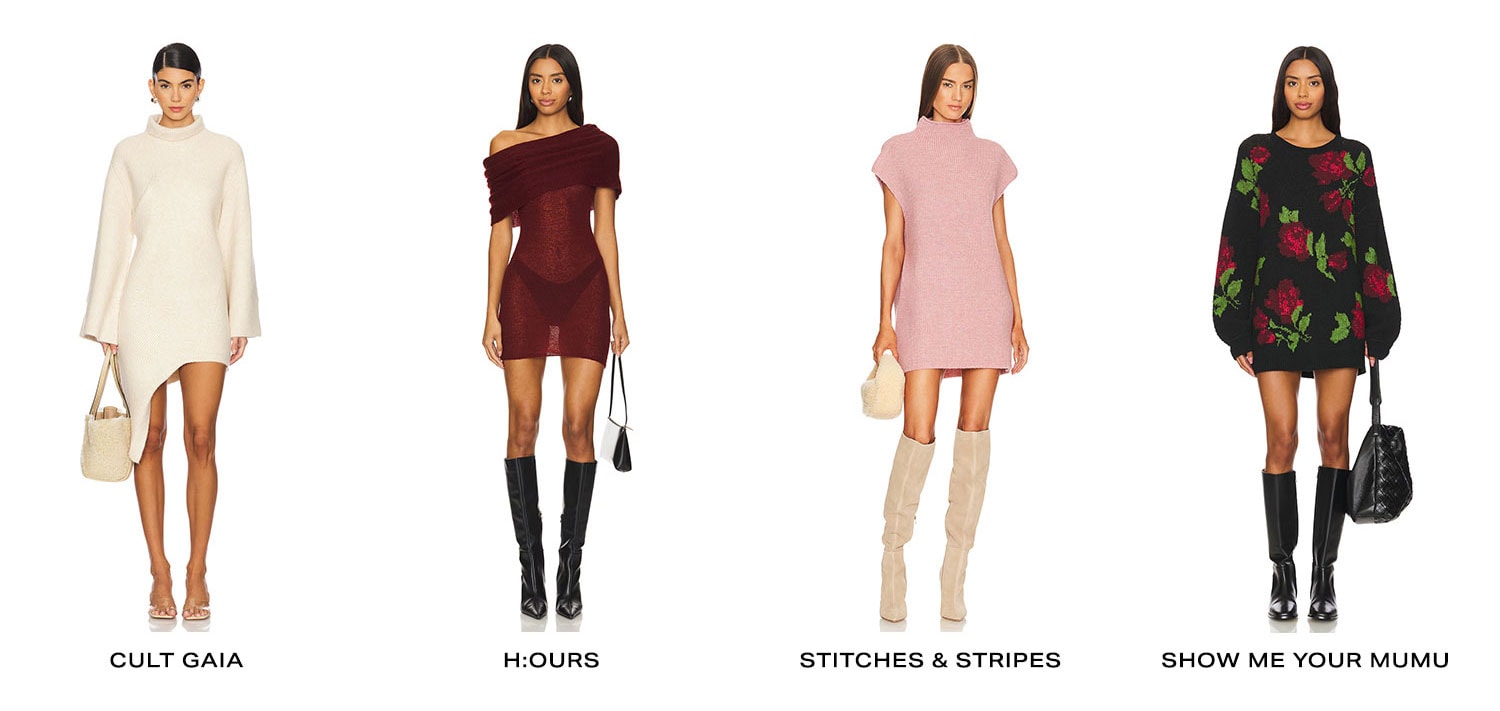 The Easy Mini. Pairs perfectly with tights or knee-high boots. Row of Product.