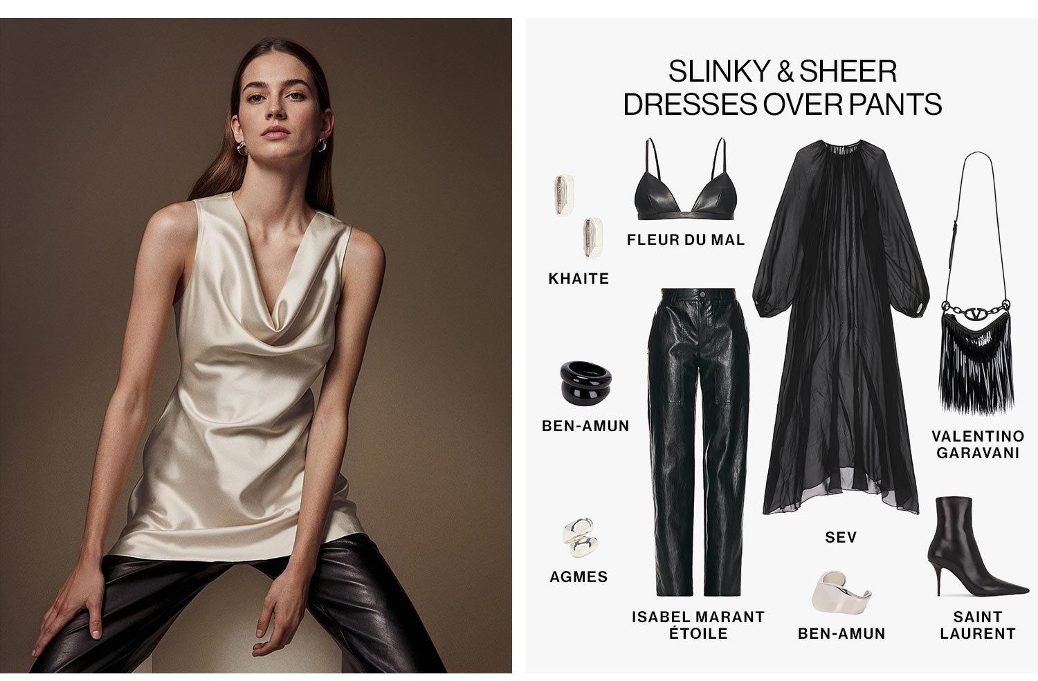 Slinky Slip Dress Over Leather Pants