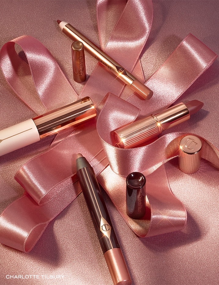 Variety of Charlotte Tilbury lip products.