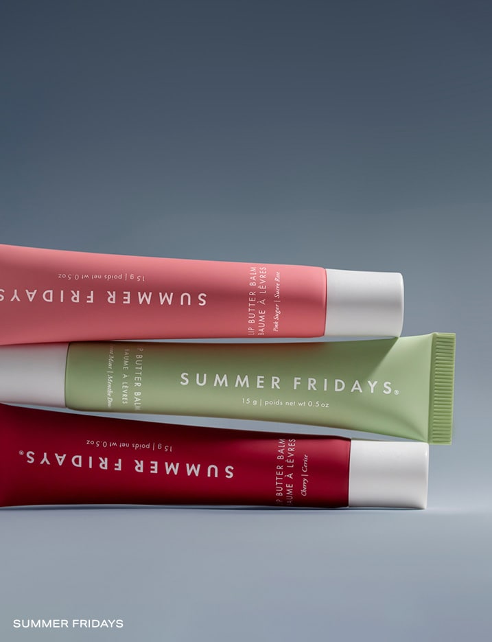 A stack of Summer Fridays lip butter balms.