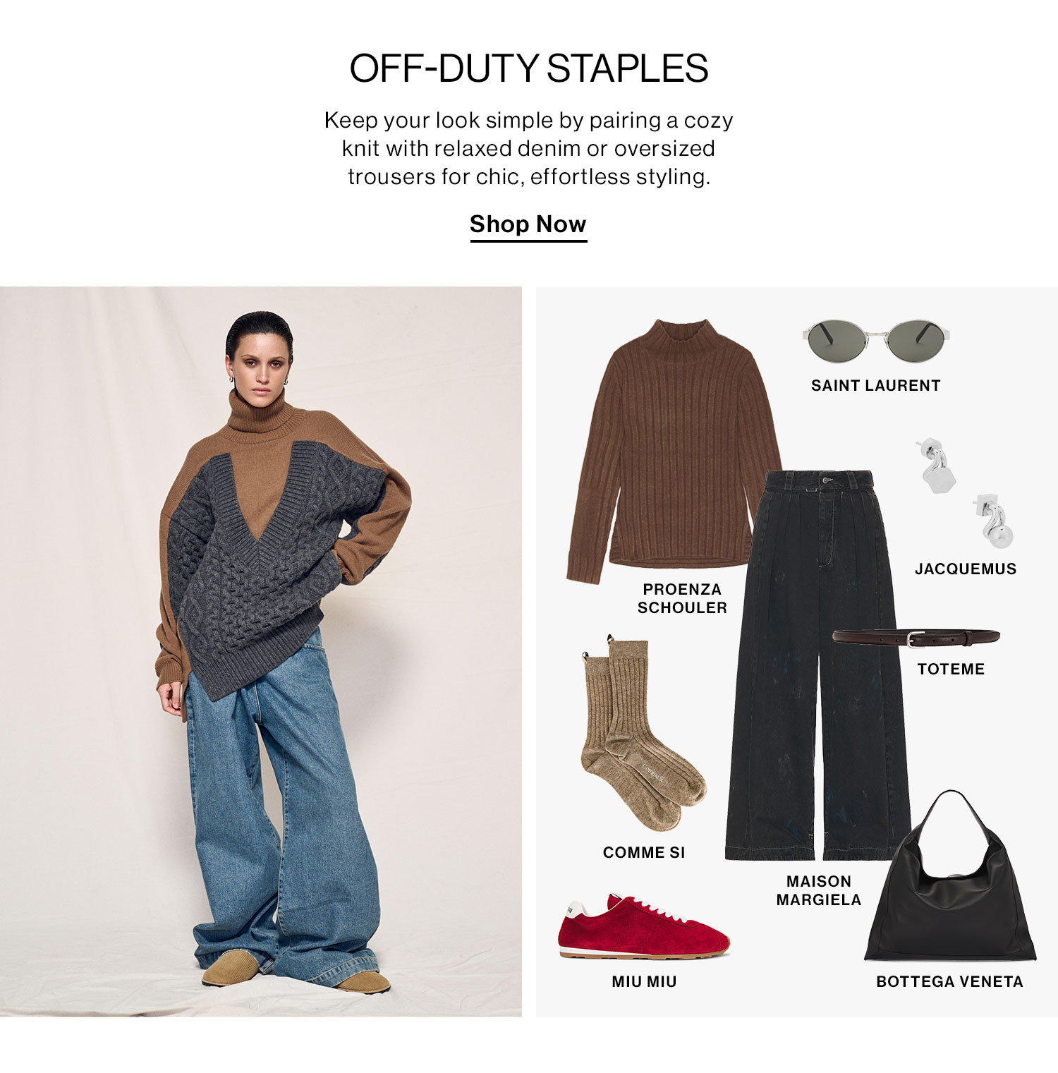 Off-Duty Staples: Keep your look simple by pairing a cozy knit with relaxed denim or oversized trousers for chic, effortless styling. Shop Now