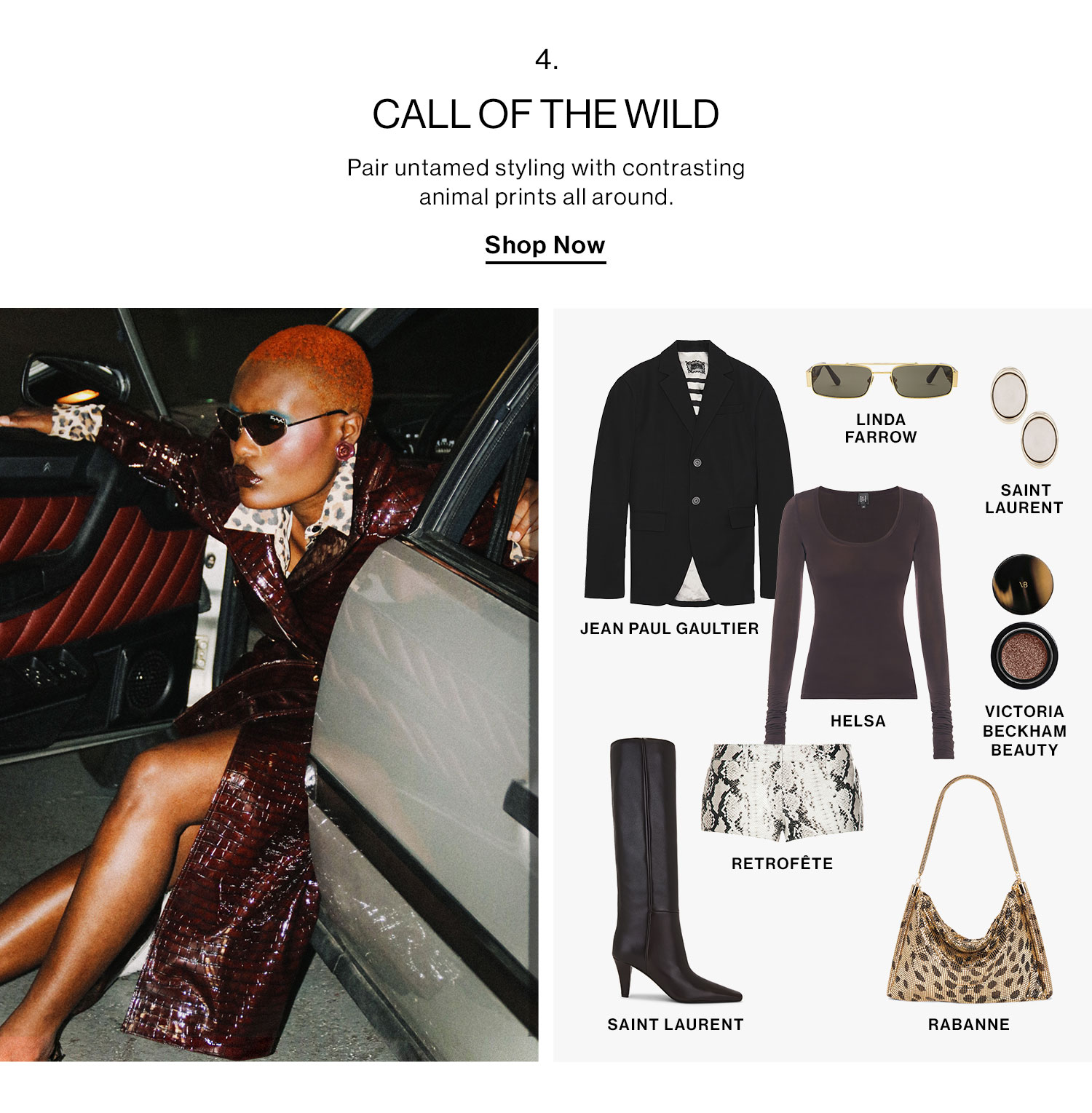 4: Call of the Wild: Channel untamed styling with contrasting animal prints all around. CTA: Shop Now Shop Now