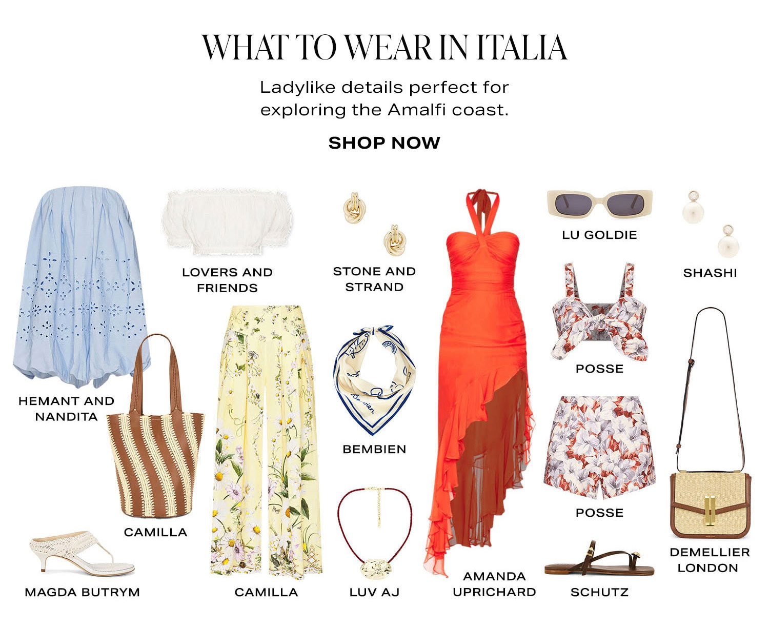 What To Wear In Italia. Ladylike details perfect for exploring the Amalfi coast. Product Assortment. Shop Now.