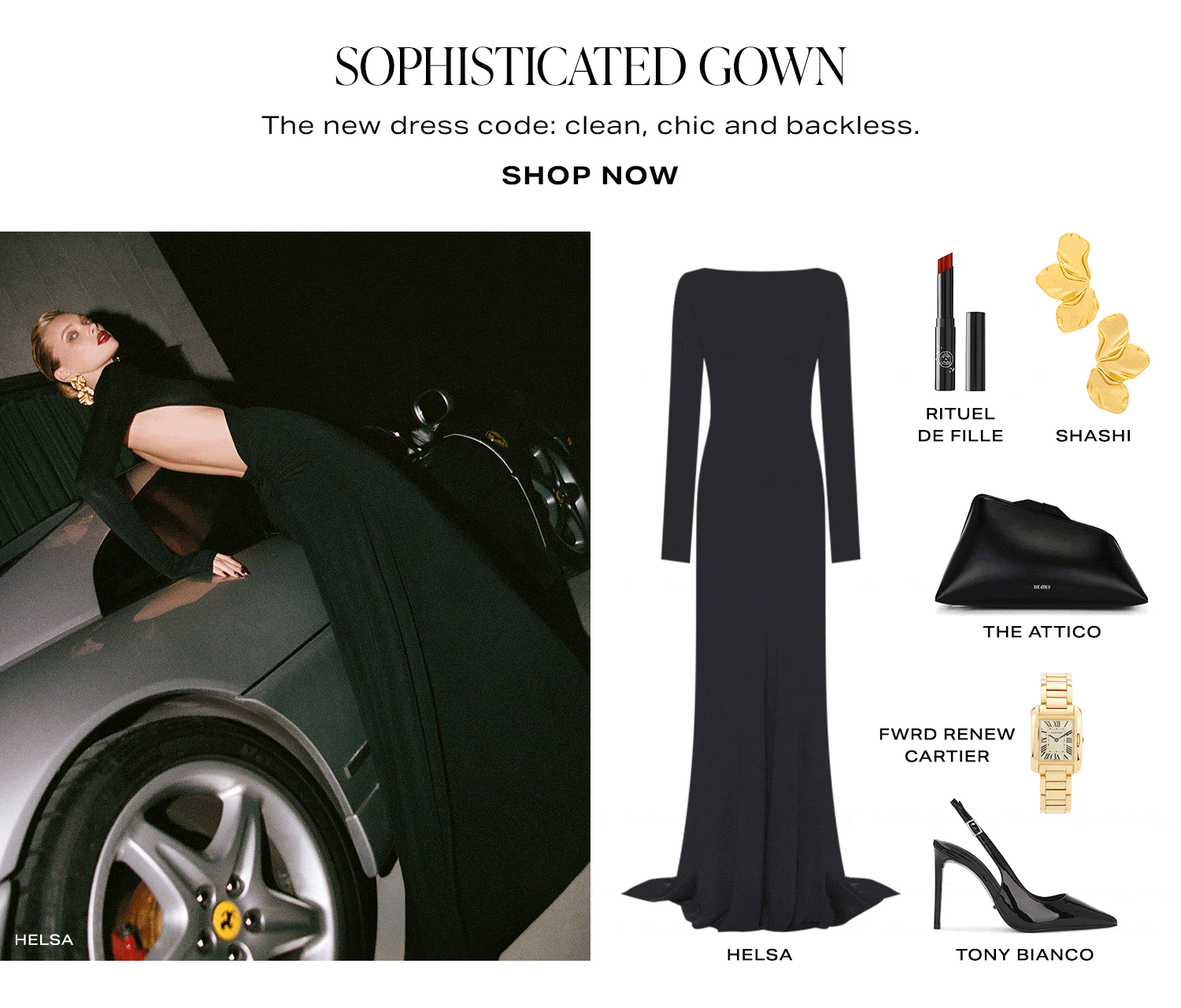 Sophisticated Gown. The new dress code: clean, chic and backless. Shop Now.