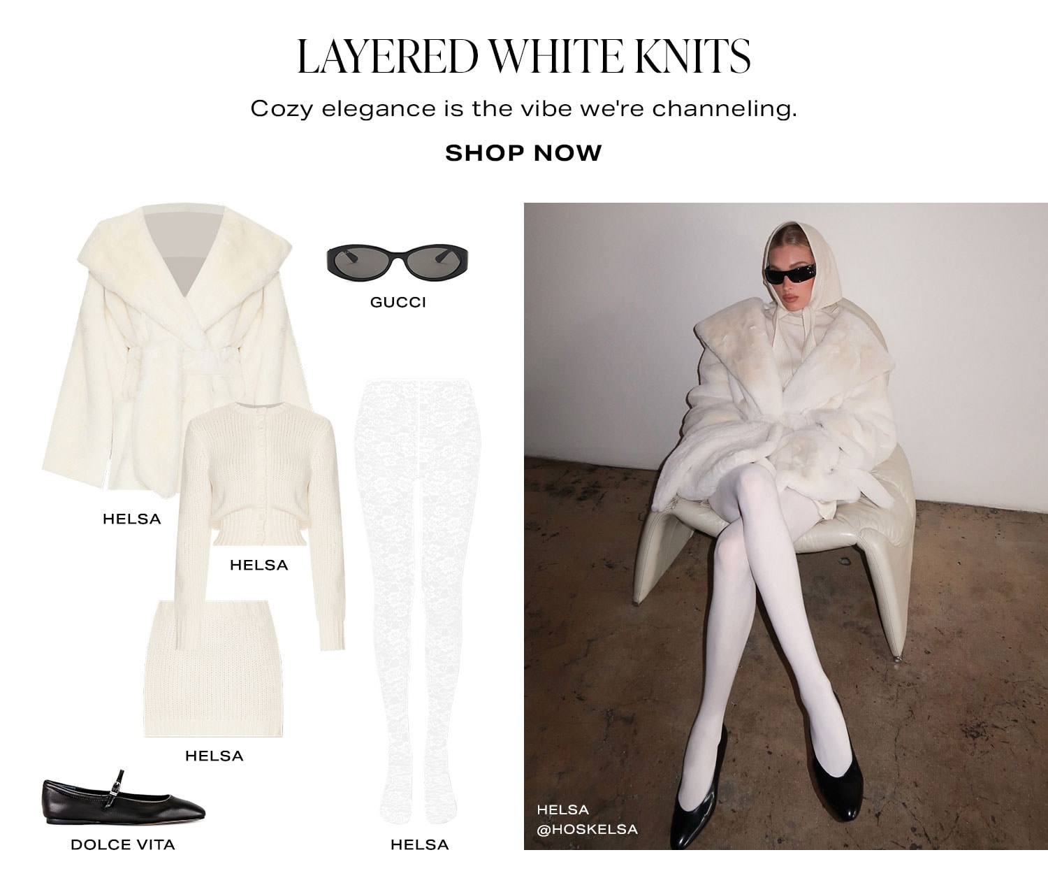 Layered White Knits. Cozy elegance is the vibe we're channeling. Shop Now.