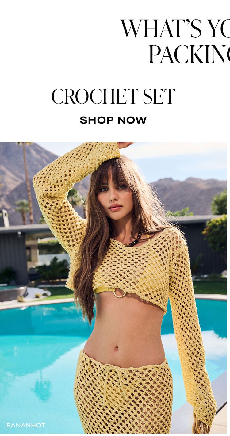 What's Your Go-To Packing Item? Crochet Set. Shop Now.