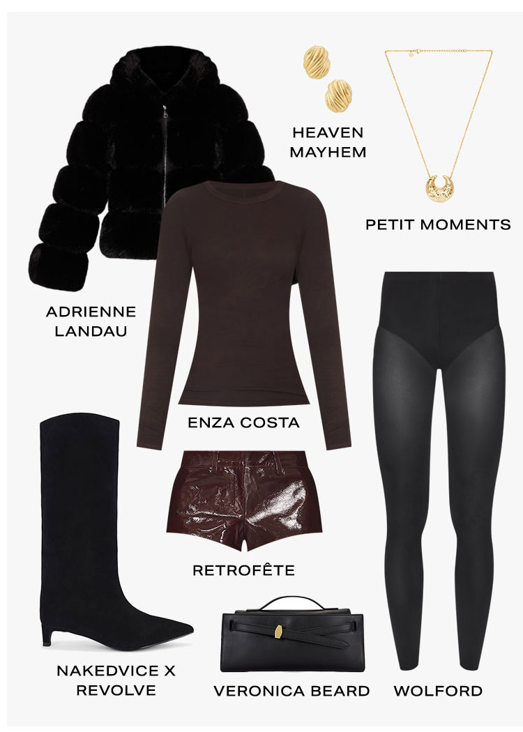Cabin Cool, 2 Ways: Fur Coat + Hot Pants. Product Assortment.