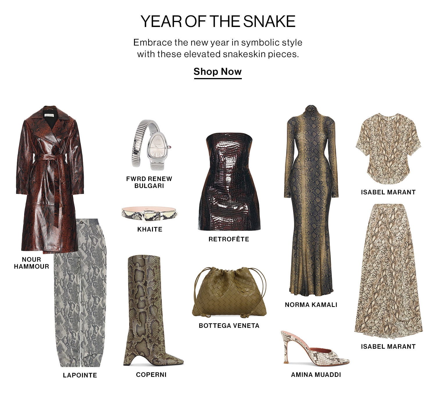 Snake Print. Product Assortment. Shop Now.