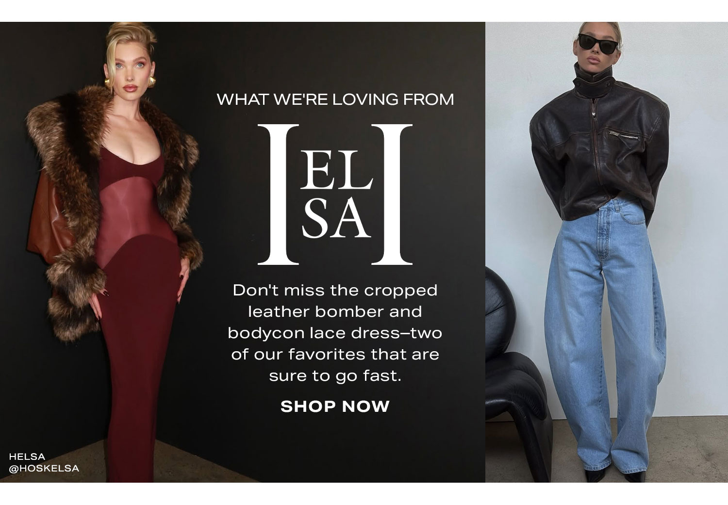 What We're Loving From Helsa. Don't miss the cropped leather bomber and bodycon lace dress- two of our favorites that are sure to go fast. Shop Now.