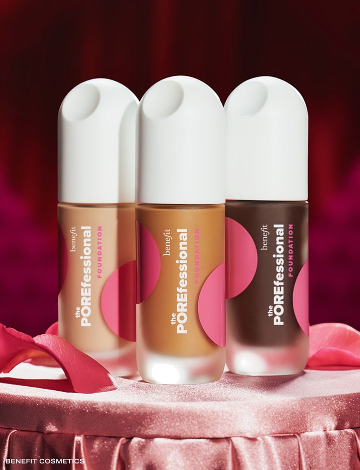 Three shades of Benefit Cosmetics The Porefessional Foundation.