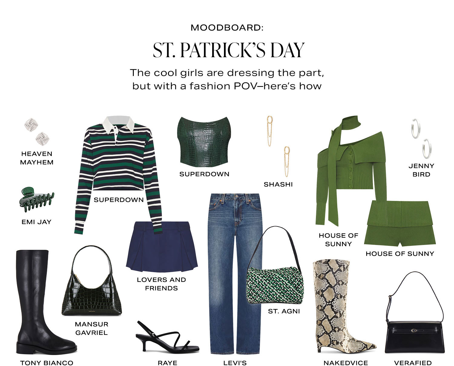 Moodboard: St Patrick's Day. The cool girls are dressing the part, but with a fashion POV-here's how. Product Assortment. Shop Now.