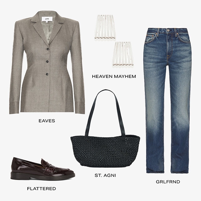 Investing in a good blazer is always a good idea. And an even better one if it has a interesting silhouette, like this cinched-waist design by Eaves. Pair it with denim for a look that feels buttoned-up but easy.