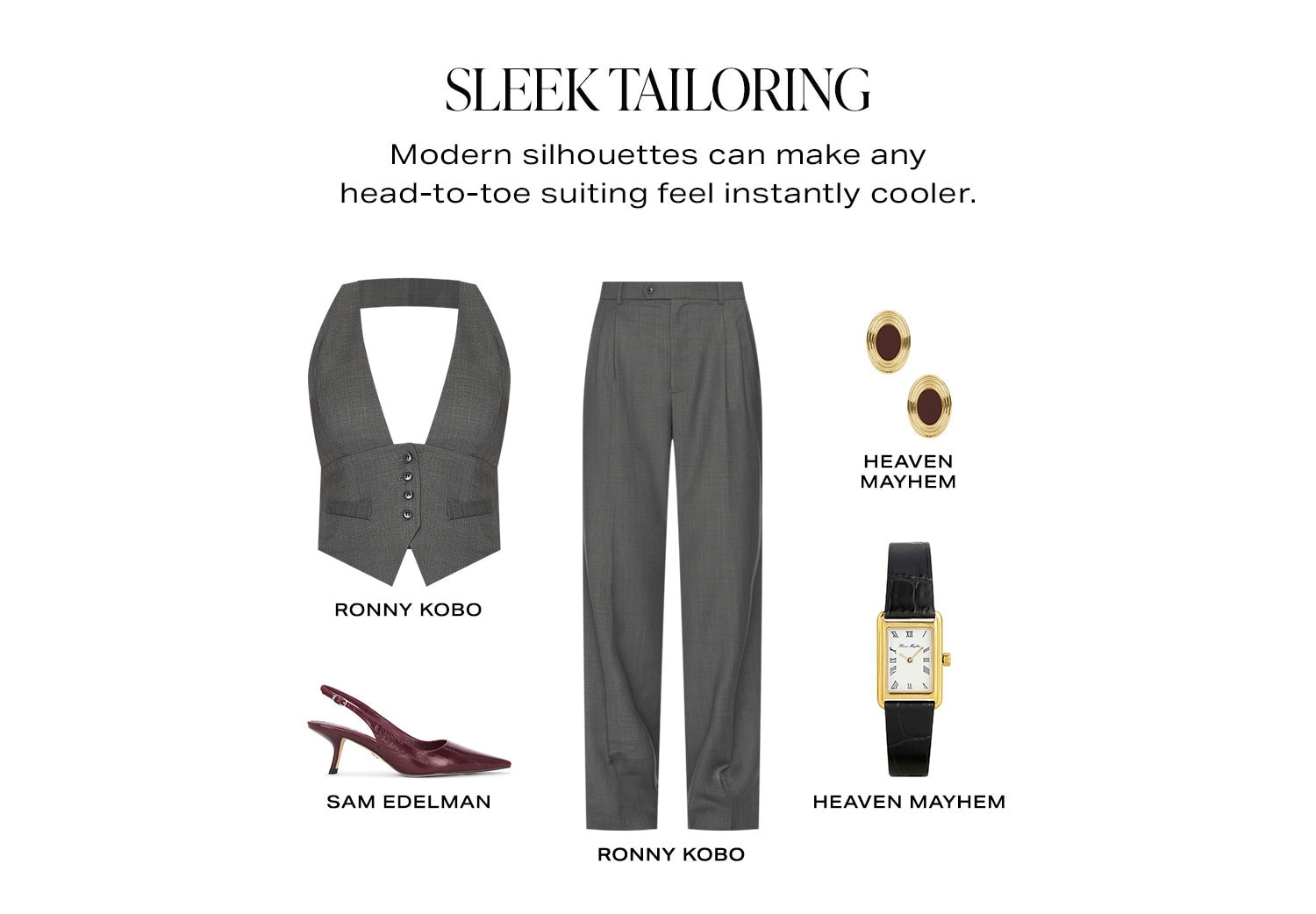 Sleek Tailoring. Modern silhouettes can make any head-to-toe suiting feel instantly cooler. Product Assortment. 