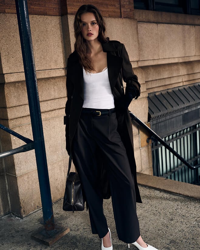 Looking Luxe 101. Sometimes it’s as simple as the perfect white tank and a trench that hits at just the right spot. Shop Now.