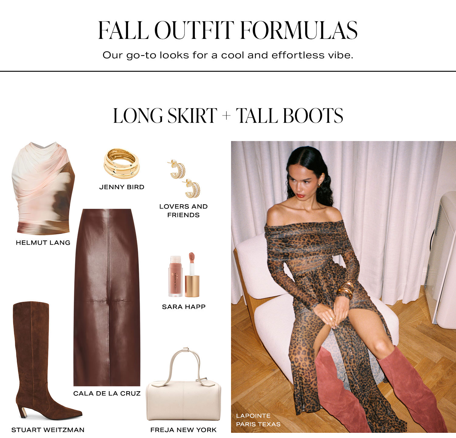 Fall Outfit Formulas. Long Skirt + Tall Boots. Shop Now.