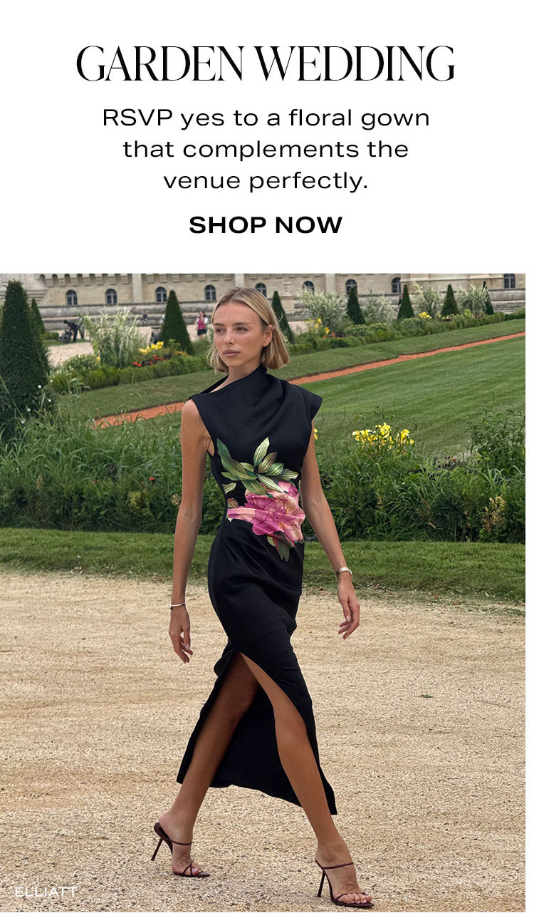 Garden Wedding. RSVP yes to a floral gown that complements the venue perfectly. Shop Now.