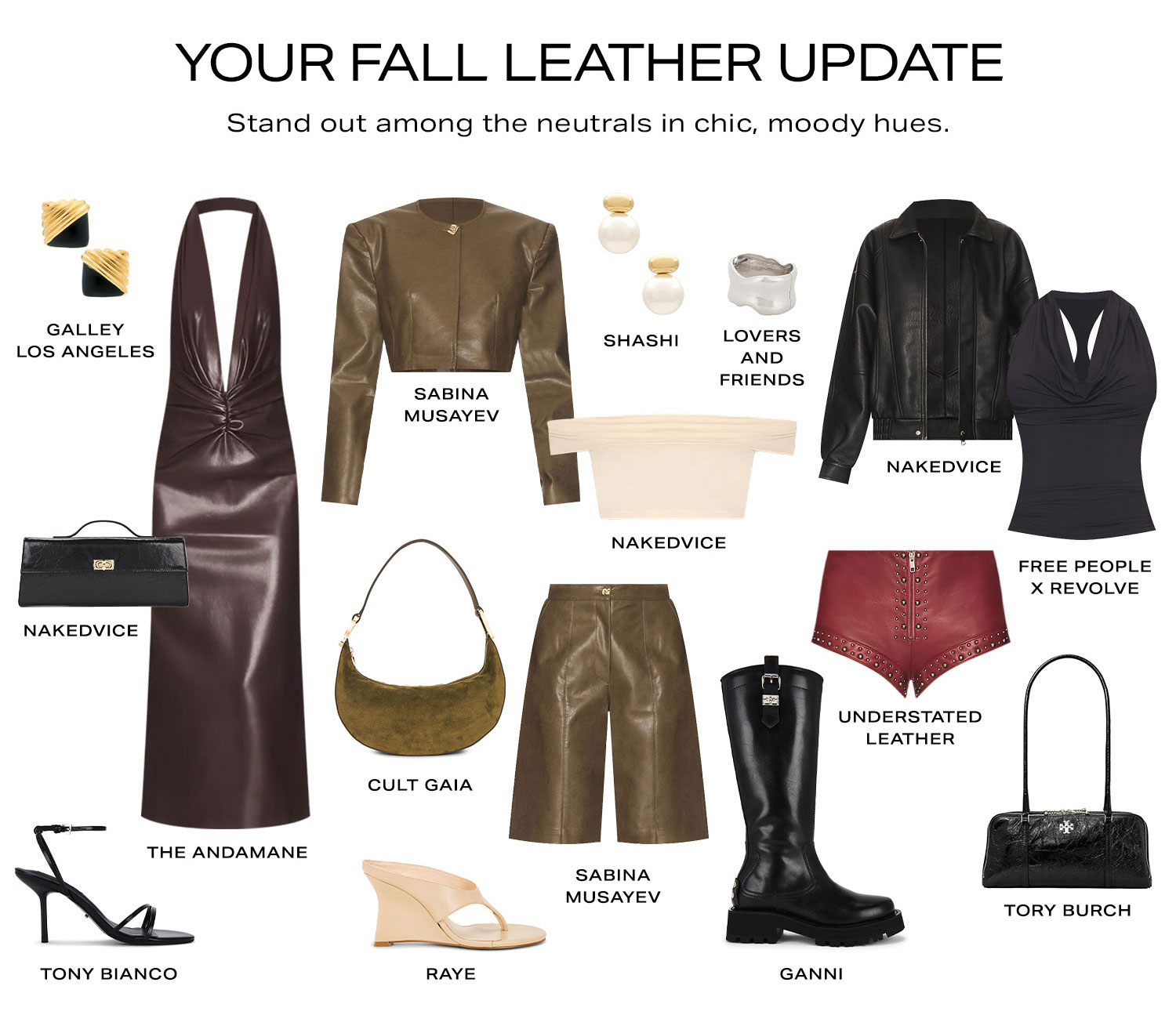 Your Fall Leather Update. Stand out among the neutrals in chic, moody hues. Product Assortment.