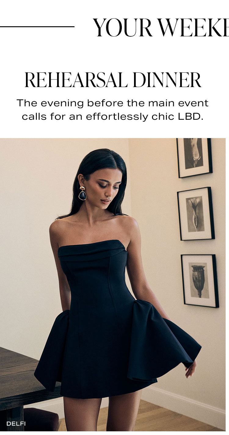 Your Weekend Agenda: Rehearsal Dinner. The evening before the main event calls for an effortlessly chic LBD.