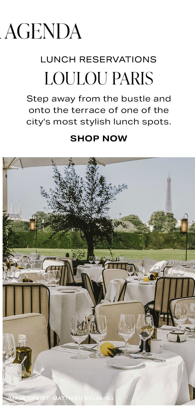 On Your Agenda: Lunch Reservations At Loulou Paris. Take a break from the busy streets-and into one of city's most stylish lunch spots. Shop Now.