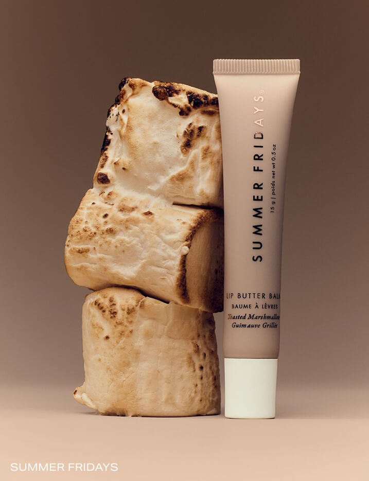 Summer Fridays lip butter balm next to toasted marshmallows.