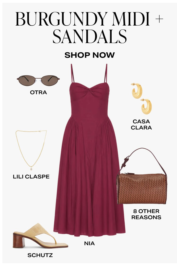 Shop Burgundy Midi + Sandals