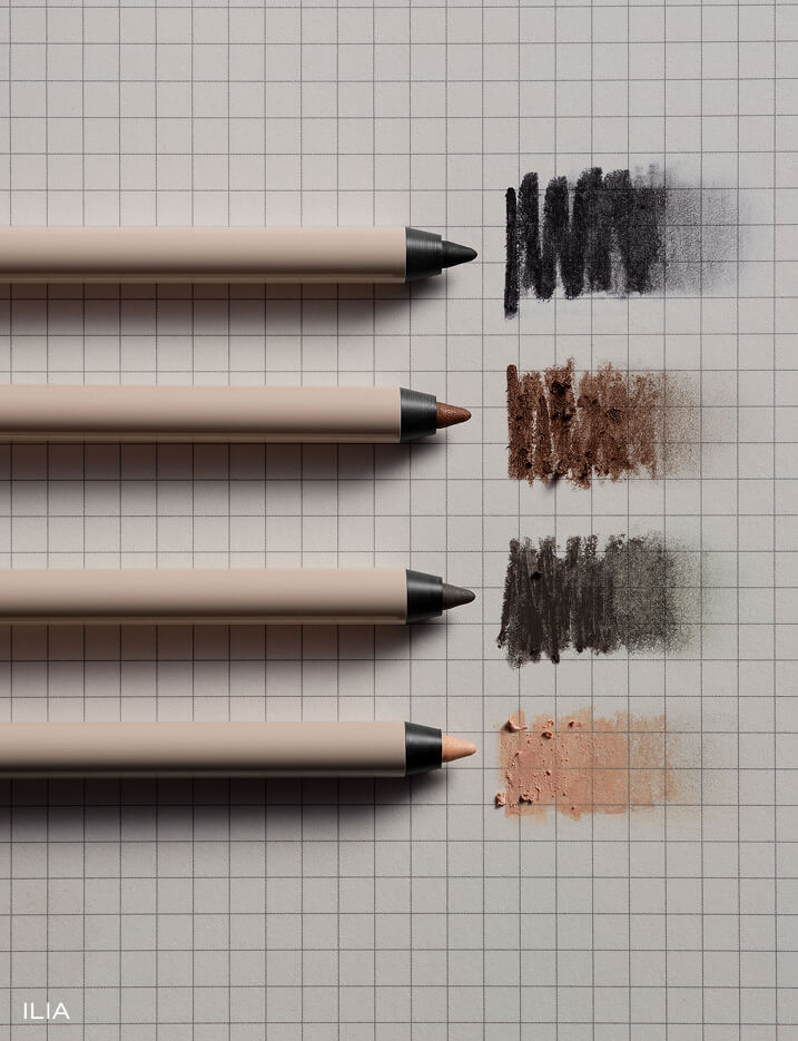 A variety of Ilia waterproof eyeliner pencils.