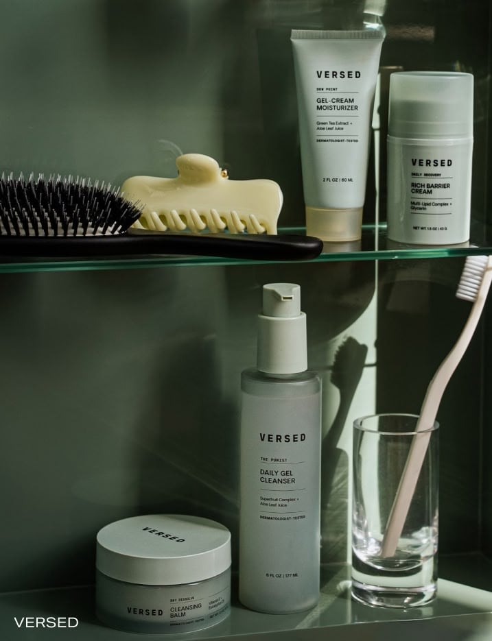 Variety of Versed skincare products.