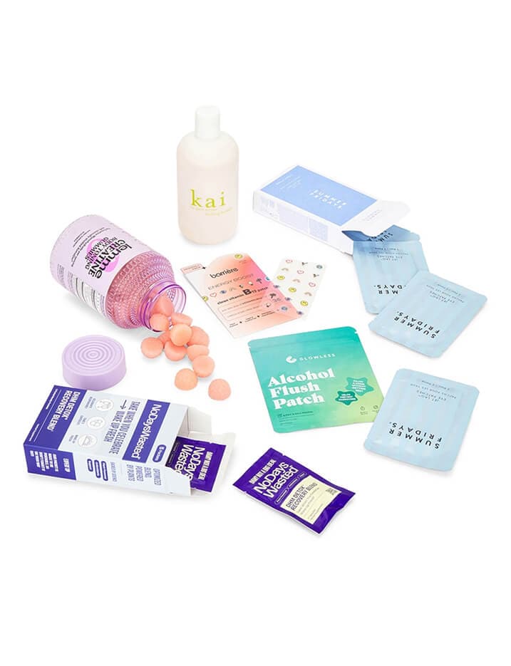 Variety of wellness supplements and patches.