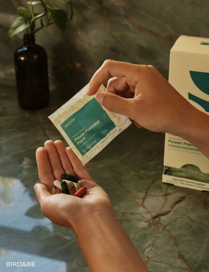 A packet of bird&bee prenatal supplements.
